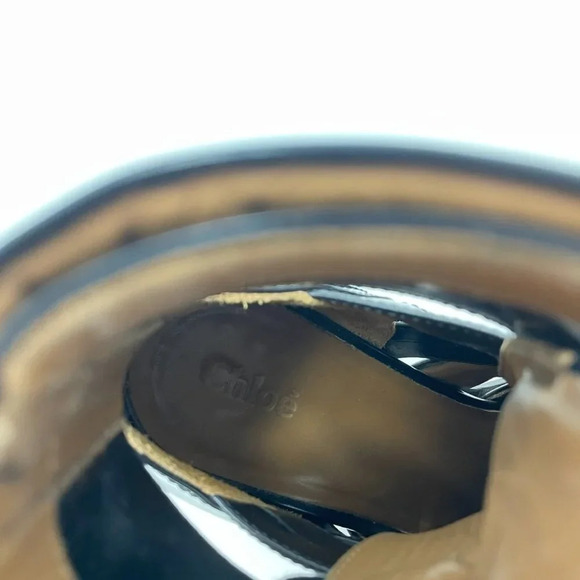 CHLOE Rylee Glossed Leather Ankle Boots Cut Out Black Size 37/7 - Picture 12 of 13